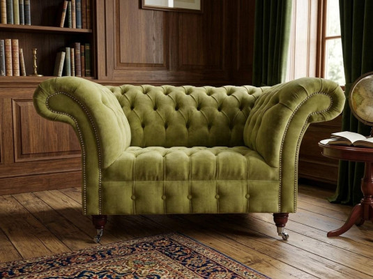 Chesterfield Design Stoffbank Fauteuil 1,5-zitter Gestoffeerde Sofa's Lounge Fluweel Groen