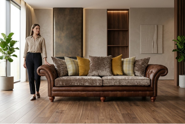 Klassieke Chesterfield bank 4-zits banken banken leer bruin design bekleding