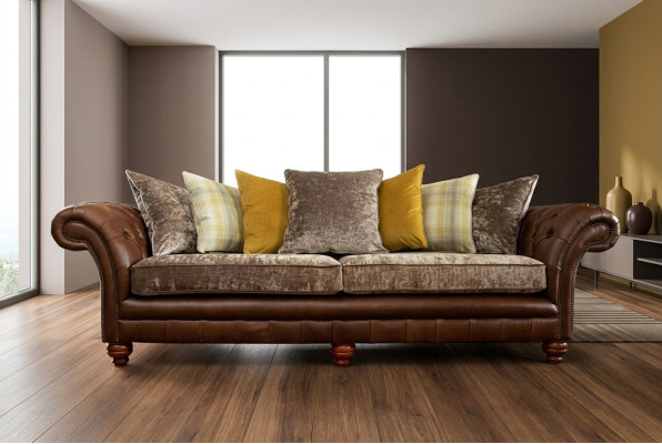Klassieke Chesterfield bank 4-zits banken banken leer bruin design bekleding
