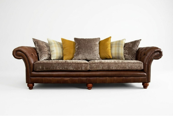 Klassieke Chesterfield bank 4-zits banken banken leer bruin design bekleding