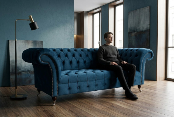 Chesterfield 3-zits gestoffeerde bank van leer stof banken textiel modern stijl
