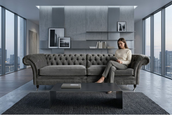Klassieke Chesterfieldbank 4-zits designbanken gestoffeerde banken leder bruin