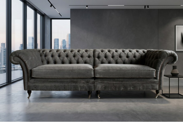 Klassieke Chesterfieldbank 4-zits designbanken gestoffeerde banken leder bruin