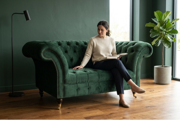 Chesterfield Design Stof Bank Fauteuil 1,5-zits Beklede Sofa's Lounge Groen Fluweel