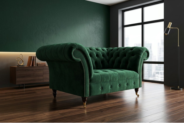 Chesterfield Design Stof Bank Fauteuil 1,5-zits Beklede Sofa's Lounge Groen Fluweel