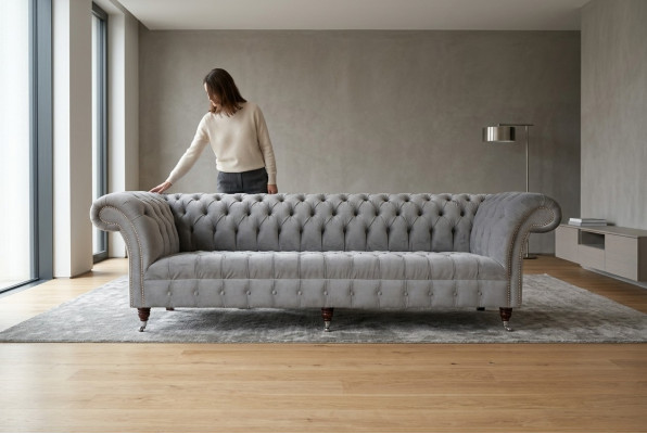 Klassieke Chesterfield bank 4 zits banken banken leer grijs ontwerp bekleding
