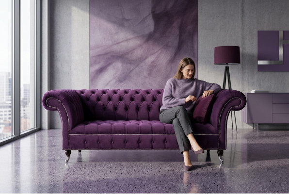Chesterfield Originele Bank Bank Textiel Banken Stof Paars 225cm Bankstellen