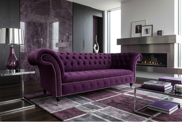Chesterfield Originele Bank Bank Textiel Banken Stof Paars 225cm Bankstellen