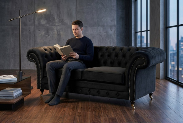 Chesterfield Original Bank JVMöbel Textiele Banken Zetels Stof Grijs 185cm Bank