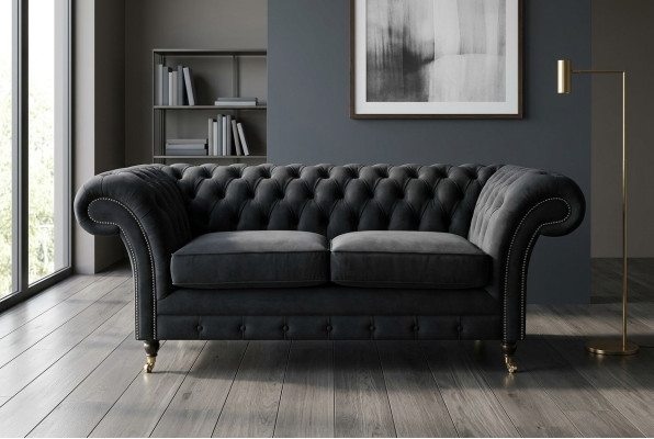 Chesterfield Original Bank JVMöbel Textiele Banken Zetels Stof Grijs 185cm Bank