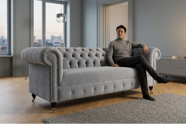 Grijze gevoerde Chesterfield 3-zits Modern Woonkamerbank