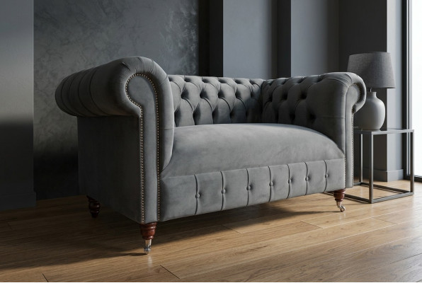 Chesterfield Design Bank 2-zits Sofa Bekleding Zit Set Leder Textiel Grijs