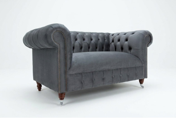 Chesterfield Design Bank 2-zits Sofa Bekleding Zit Set Leder Textiel Grijs