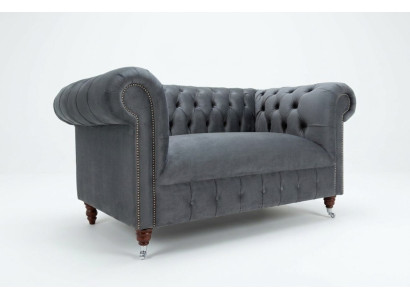 Chesterfield Design Bank 2-zits Sofa Bekleding Zit Set Leder Textiel Grijs