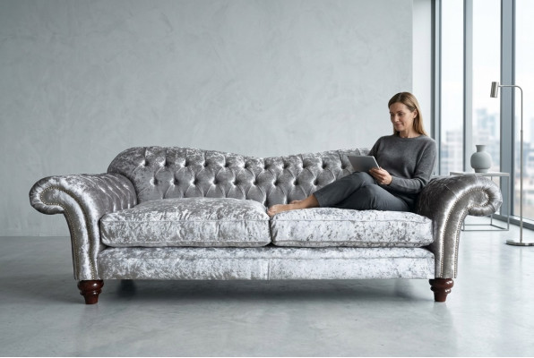 Klassieke Chesterfield bank 4-zitsbank Sofa Banken Fluweel Leder Ontwerp Grijs 240cm