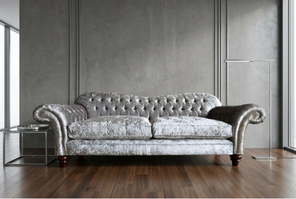 Klassieke Chesterfield bank 4-zitsbank Sofa Banken Fluweel Leder Ontwerp Grijs 240cm
