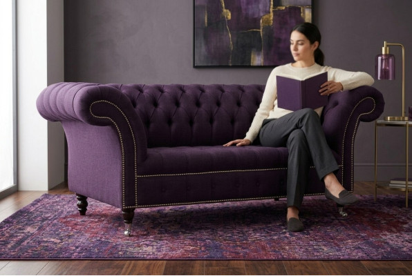 Klassieke Chesterfield bank 3-zits sofa bank fluweel leer paars design bekleding