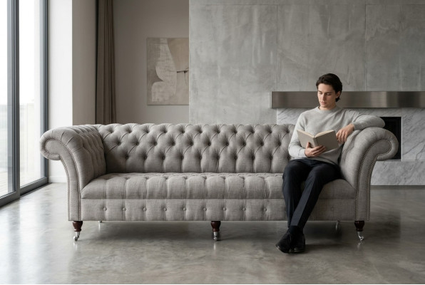 Textielbank Stoffen Bank Chesterfield grote banken xxl bankstellen Zitting 265cm Bekleding