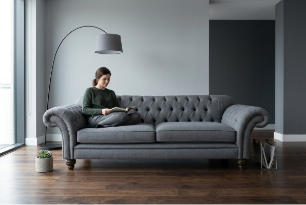 Moderne bank Chesterfield bank 4-zits banken fluweel leer ontwerp grijs