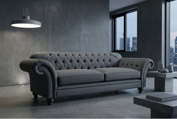 Moderne bank Chesterfield bank 4-zits banken fluweel leer ontwerp grijs