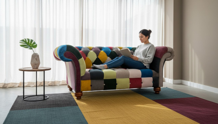 Modern Design Kleurrijke Chesterfield 2-zits Bank Stoffen Bank Bekleding Ontwerp