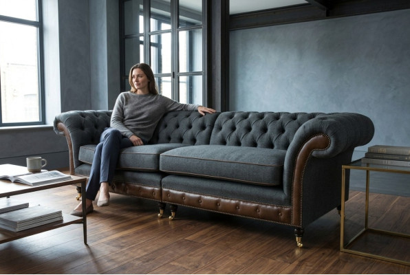 Chesterfield Bank Bank Beklede banken Banken Vierzitter Stof 265cm Zitkussen