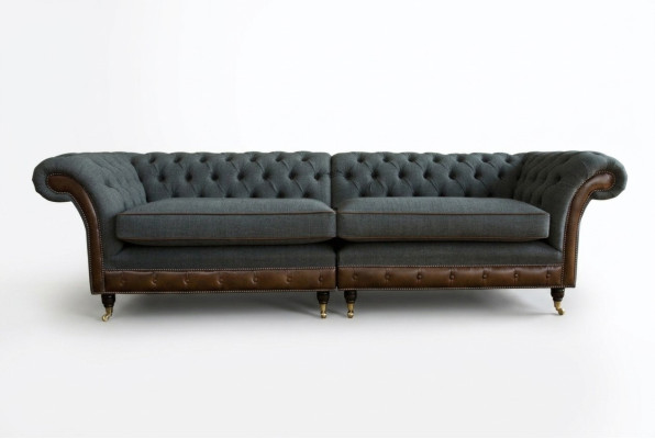 Chesterfield Bank Bank Beklede banken Banken Vierzitter Stof 265cm Zitkussen