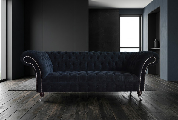 Zwarte Chesterfield 3-zits luxe woonkamerbank.