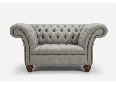 Chesterfield Design Stoffbank Fauteuil 1,5 zits Gestoffeerde Sofa Lounge Grijs Fluweel