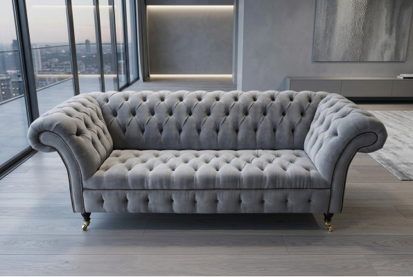 Stijlvolle grijze Chesterfield 3-zits luxe woonkamerbank
