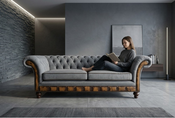 Grijze bruine Chesterfield bank Ontwerper woonkamer 3-zits bank