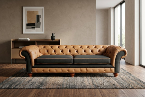 Bruine Chesterfield bank 4-zits bankstel Fluweel Leder design