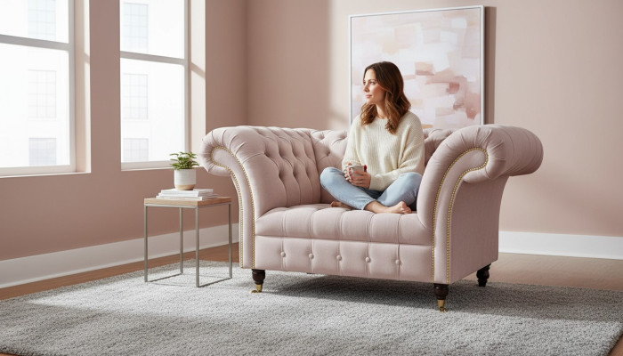 Chesterfield fauteuil televisie bank 1-zits sofa stof banken kussen nieuw textiel