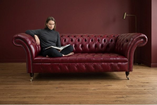 Rode Chesterfield Driezits Designer 3-zitsbank Luxe Bankstel