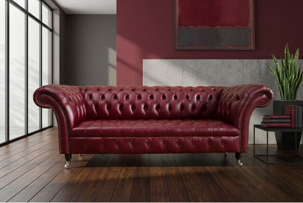Rode Chesterfield Driezits Designer 3-zitsbank Luxe Bankstel