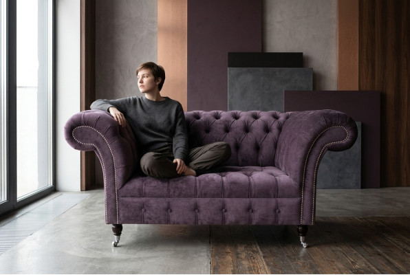 Chesterfield fauteuil bankbekleding sofa banken 1,5 zits eenzitter paars textiel
