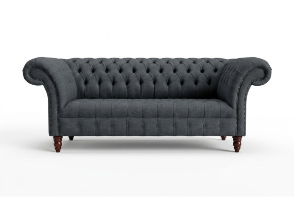 Grijze textielbank Grijze Chesterfield-driepersoons luxe woonkamerbank