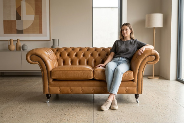 Chesterfield Design Luxus Gestoffeerde Sofa Bankstel Zitcombinatie Leer Textiel Bruin