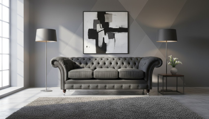 Zwarte Chesterfield gestoffeerde bank Designer 3-zits woonkamerbank