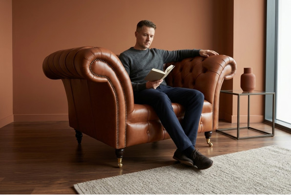 Chesterfield fauteuil televisie bank 1-zits sofa stof bekleed nieuw textiel banken