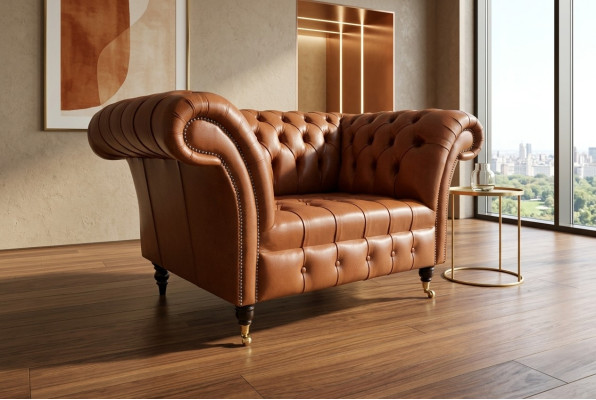 Chesterfield fauteuil televisie bank 1-zits sofa stof bekleed nieuw textiel banken