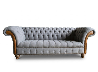 Edel grijs Chesterfield driezits luxe woonkamer 3-zitsbank.