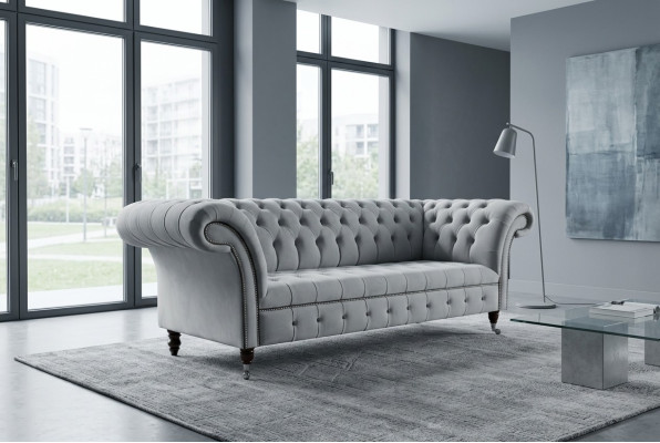 Witte designer Chesterfield driezitsbank Moderne 3-zits bank.