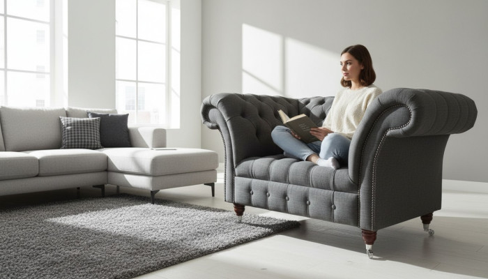 Chesterfield Design Stofbank Fauteuil 1,5-zits Beklede Sofa's Lounge Nieuw Club