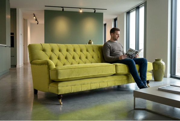 Chesterfield 3-zits design sofa bank gestoffeerde banken textiel drierzitter