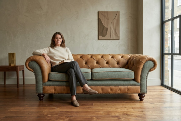 Designer bank 3-zits bank gestoffeerde banken stoffen woonkamer textielbank
