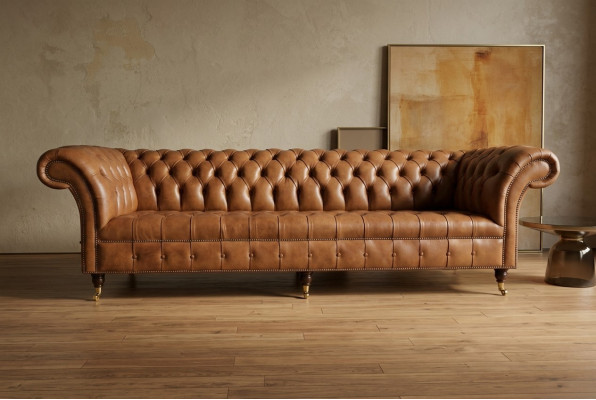 Chesterfield Bruin Bank Bank Bekleding 4-Zits Bankstel Bankstelbanken 265cm