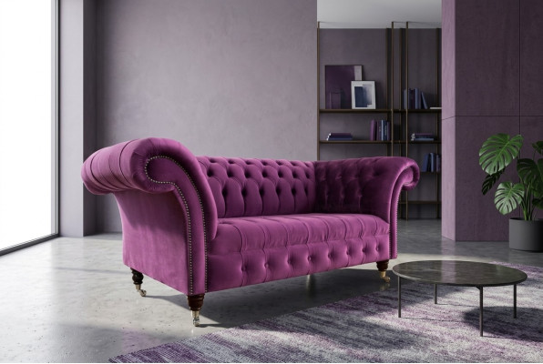Chesterfield Design Luxe Gestoffeerde Sofa Bank Zitmeubel Leer Textiel Paars Nieuw