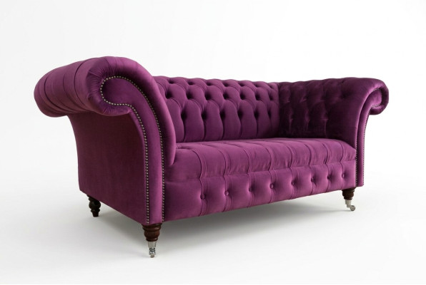 Chesterfield Design Luxe Gestoffeerde Sofa Bank Zitmeubel Leer Textiel Paars Nieuw