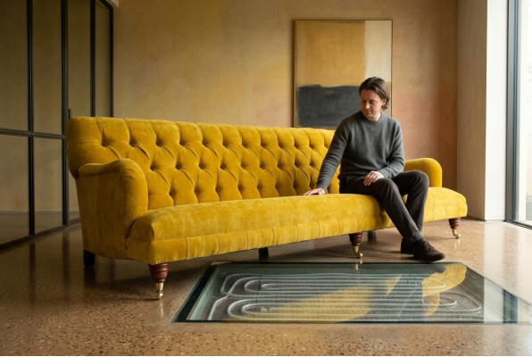 Klassieke Chesterfield bank 4-zitsbanken bankstellen leer geel ontwerp bekleding